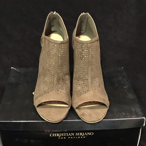 New Olive suede 4” peep toe booties size 12 - Picture 5 of 8